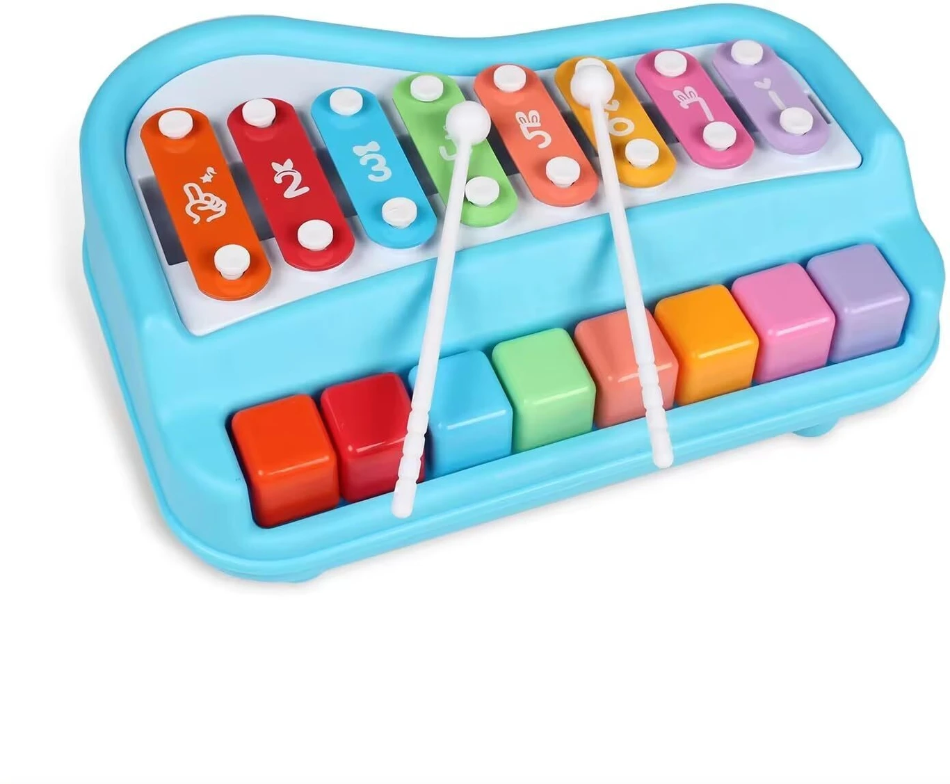 2 in 1 Big Piano and Xylophone with 8 Multicolored Keys  2 Sticks Great Gift (Multicolor)